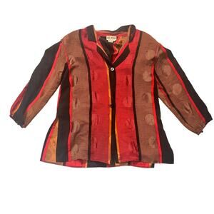 80s Vintage Ni-Per Silk Blouse Shoulder Pads - Abstract Black Red Shirt Size: 12